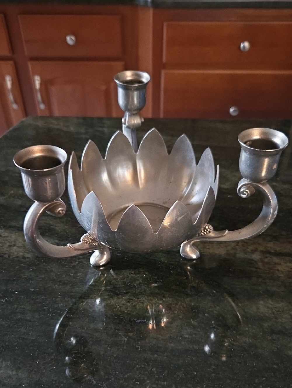 Vintage Silverplated Lotus Three-Arm Candle Holder